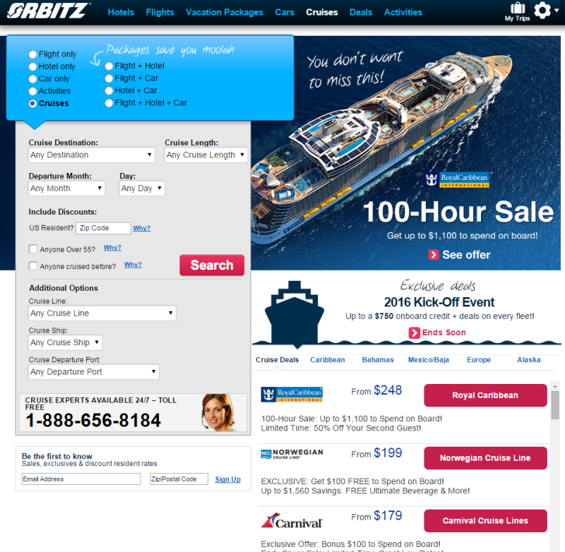 Screenshot of Orbitz’s complicated web form