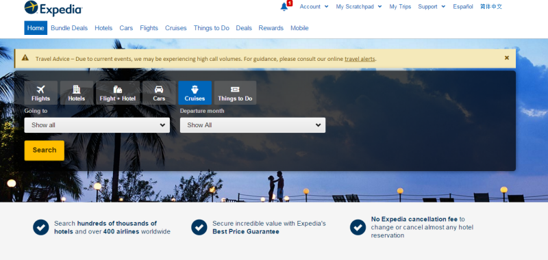 Screenshot of Expedia’s website design